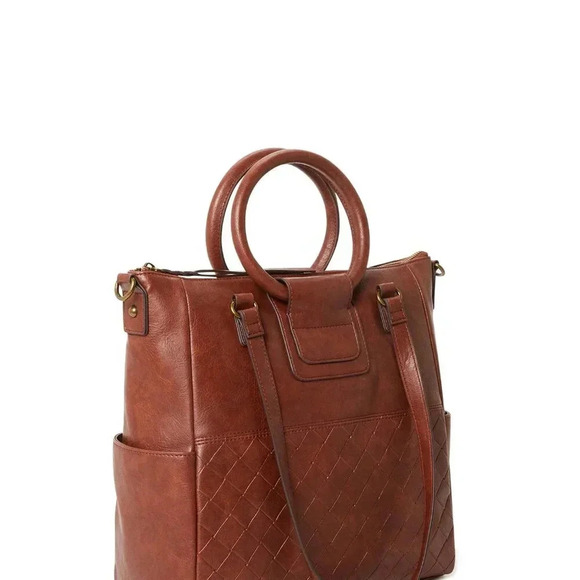 omen's Vegan Leather Convertible Tote Handbag, Stylish Round Handles, Large - Picture 9 of 12